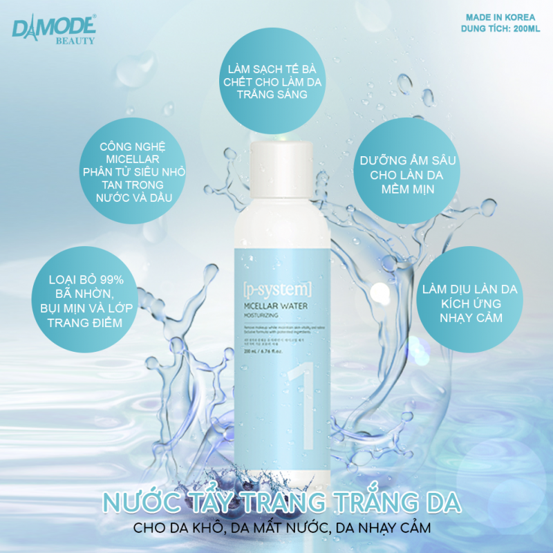 Nước Tẩy Trang Sạch sâu cho Da Khô, Nhạy Cảm, Mất Nước - Micellar Water Moisterizing