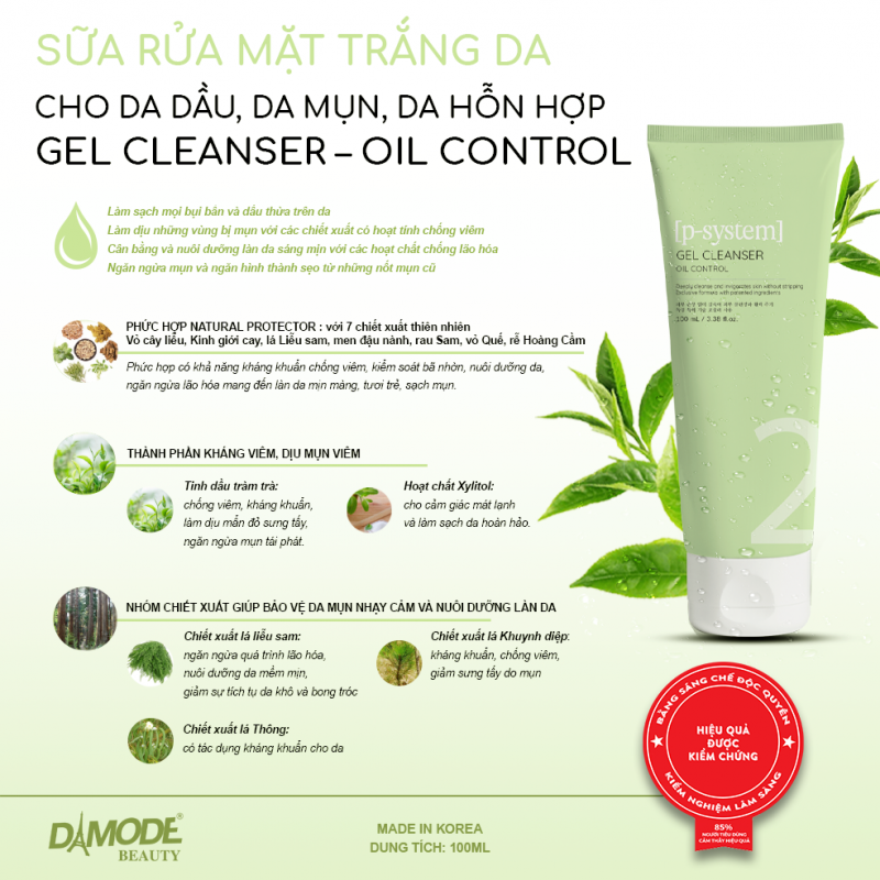 Sữa Rữa Mặt Trắng Da cho Da Dầu, Mụn, Hỗn Hợp - Gel Cleanser Oil Control