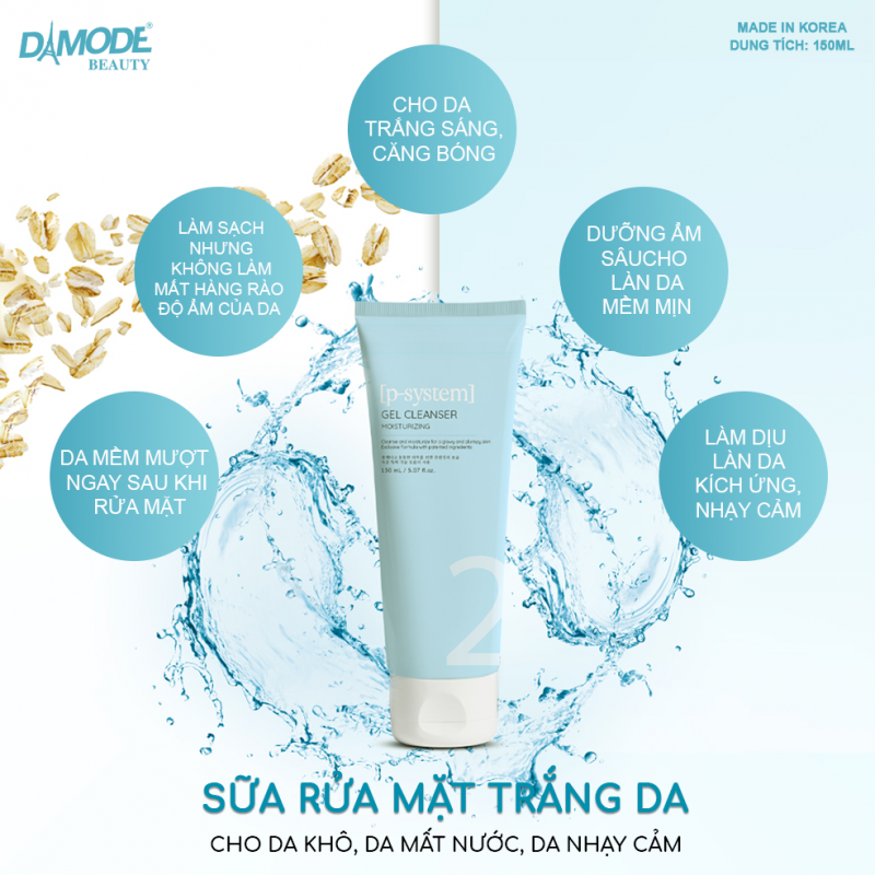 Sữa Rữa Mặt Trắng Da cho Da Khô, Nhạy Cảm, Mất Nước Gel Cleanser Moisterizing