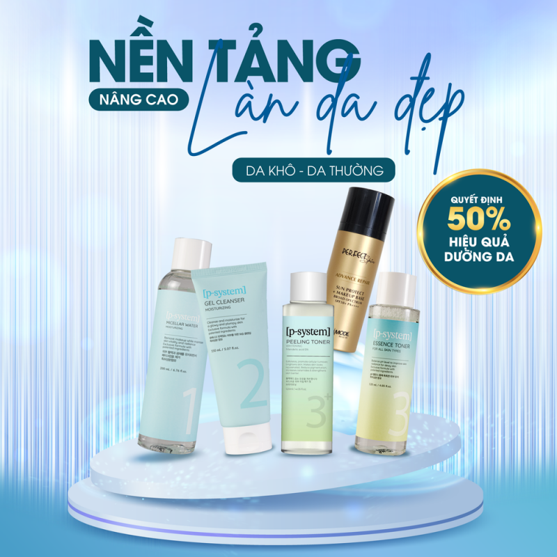 COMBO LÀM SẠCH, TRANG ĐIỂM, BẢO VỆ DA CƠ BẢN DA KHÔ, DA THƯỜNG