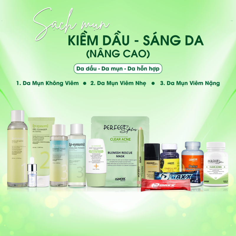 COMBO KIỀM DẦU, SẠCH MỤN, SÁNG DA NÂNG CAO DA DẦU, DA HỖN HỢP, DA MỤN